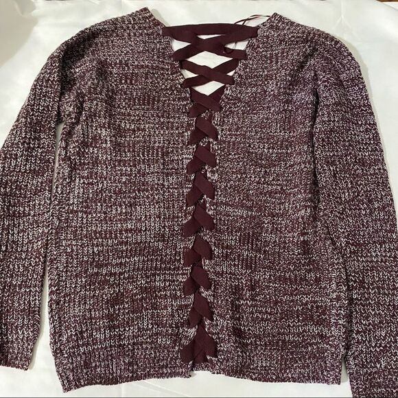 SO Women’s Knit Lace Up Back Long Sleeve Sweater - Picture 3 of 4